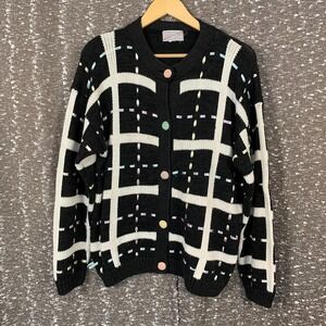 Vintage‎ Spice of Life Black Knit Ribbon Sweater Button Up Women's Medium